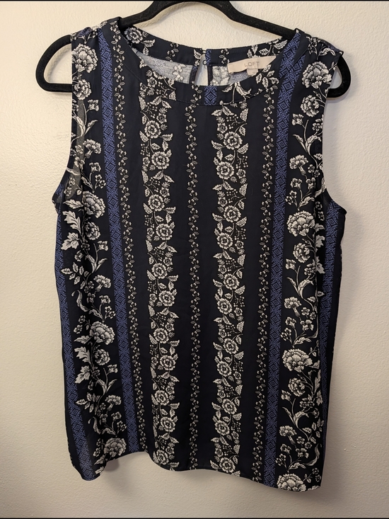 LOFT Tops - LOFT Navy Floral-Striped Sleeveless Blouse